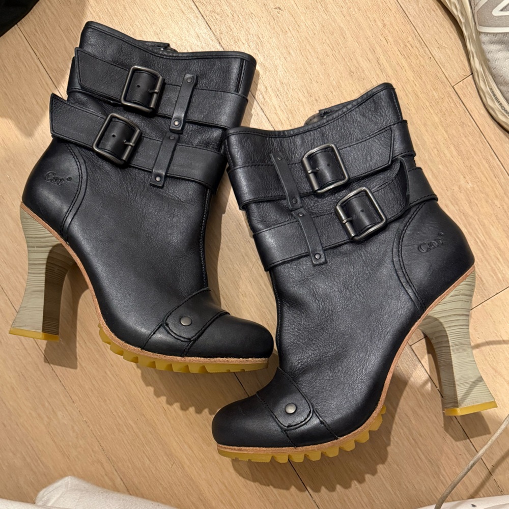 Caterpillar Black Heeled Boots with Buckle Detail